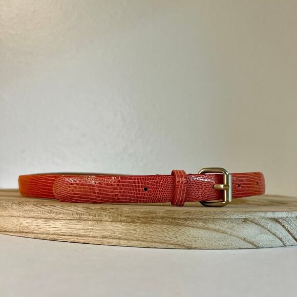 Ann Taylor Pink Snake Genuine Leather Thin Skinny Silver Buckle Belt Size XS - Picture 1 of 8